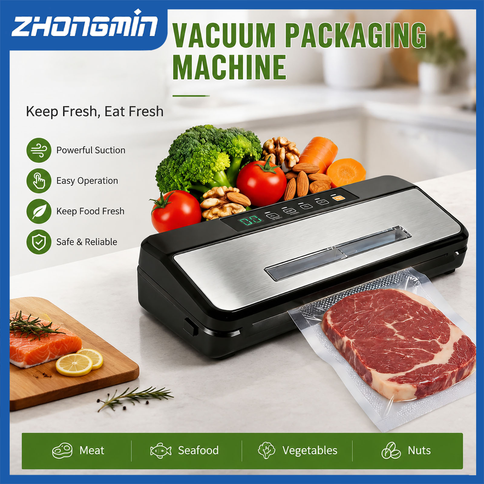 Food Vacuum Sealer Machine - Многофункциональный вакуумный упаковщик ZM-VS6608X, 110 В,